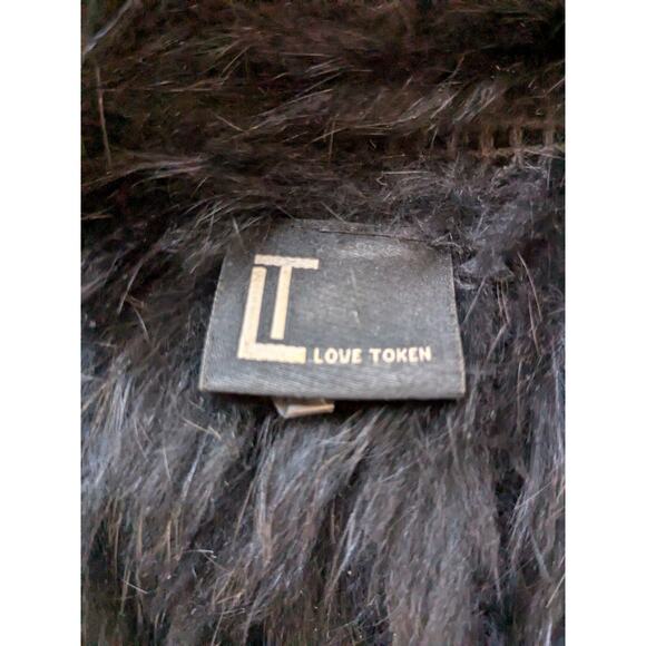 Love Token Rabbit Fur Sleeveless Cardigan Long Black Size Medium - Picture 5 of 7